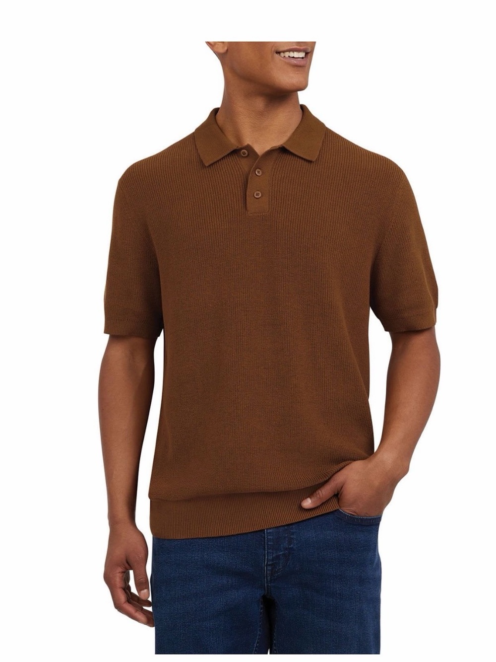 DKNY Men’s Medium Brown 100% Cotton Knit Short Sleeve Polo Shirt